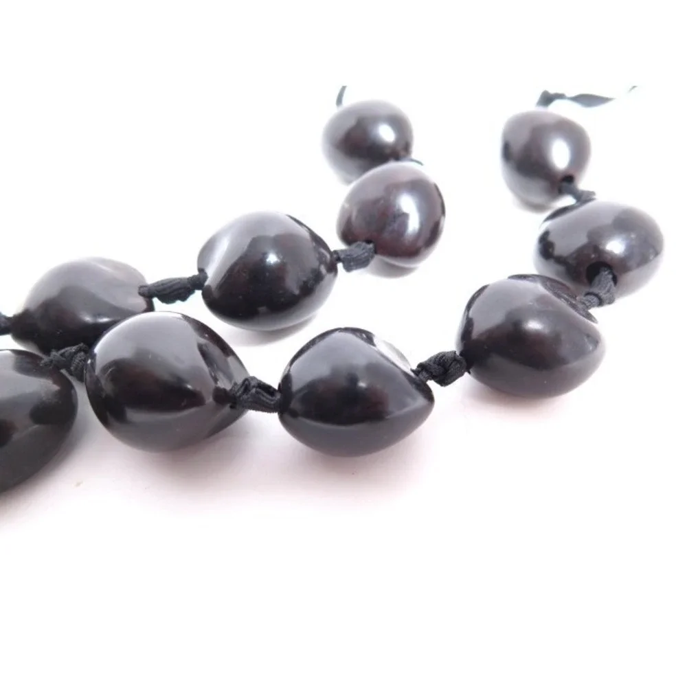BLACK KUKUI NUT‎ BEAD LEI NECKLACE HAWAIIN JEWELRY
